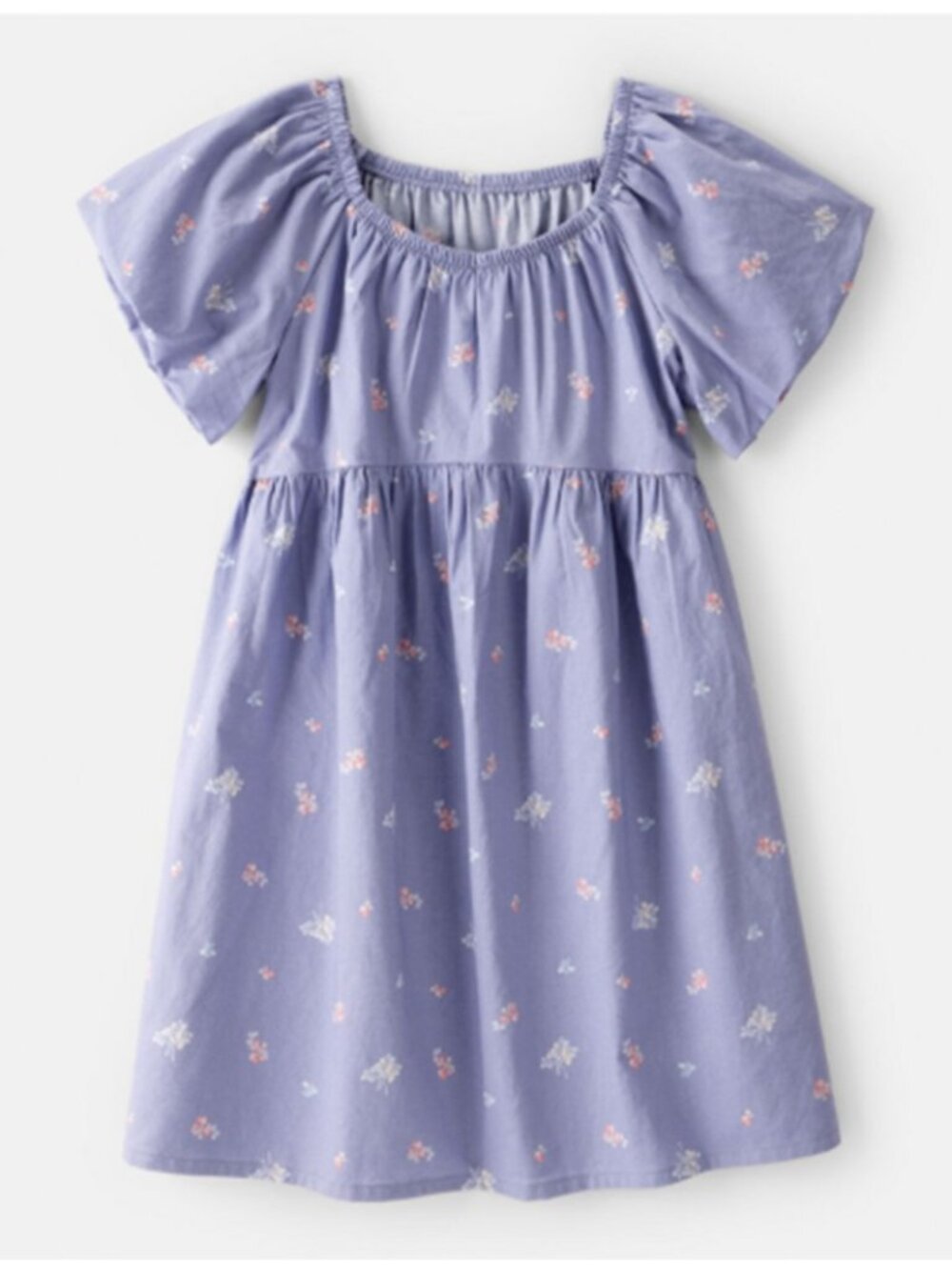 OSHKOSH NWT Sz 14 Girls Floral Print Short-Sleeve Cotton Dress - Blue